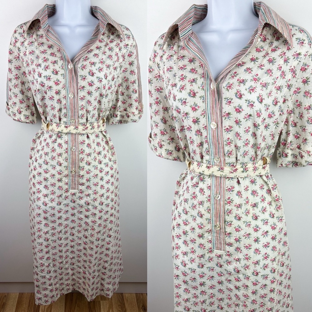 Vintage Cream Floral Midi Dress
